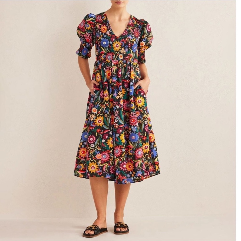 Boden smocked bodice midi Floral Dress